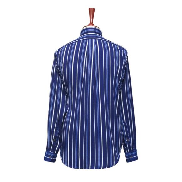 Mens Silky Shirt Button Up Blue White Striped Dress Casual Beach Party Medium - Picture 2 of 6